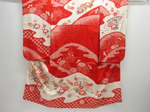 アンティーク　絞り 鼓に花模様着物（比翼付き）